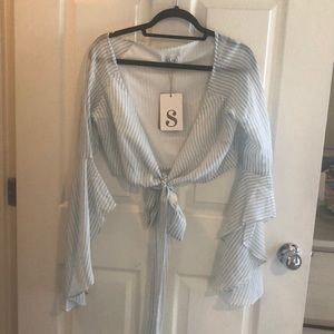 Cropped blue and white sabo skirt striped top